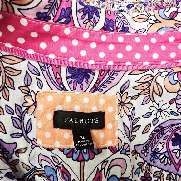Talbots Shirt Size XL Contrast Cuffs Button Front Purple Floral Art Nouveau - Picture 7 of 8